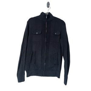 Wilkens Bros. Mens Black Zip Up Black Sweater Chore Turtleneck Textured Jacket